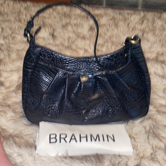 Brahmin Vintage Croc Embossed Leather Zip Top Shoulder Bag EVC - Picture 3 of 16